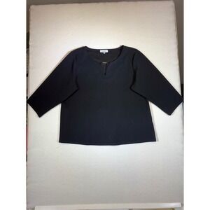 Calvin Klein Black Textured 3/4 Sleeve V Neck Top Women Size 14/16